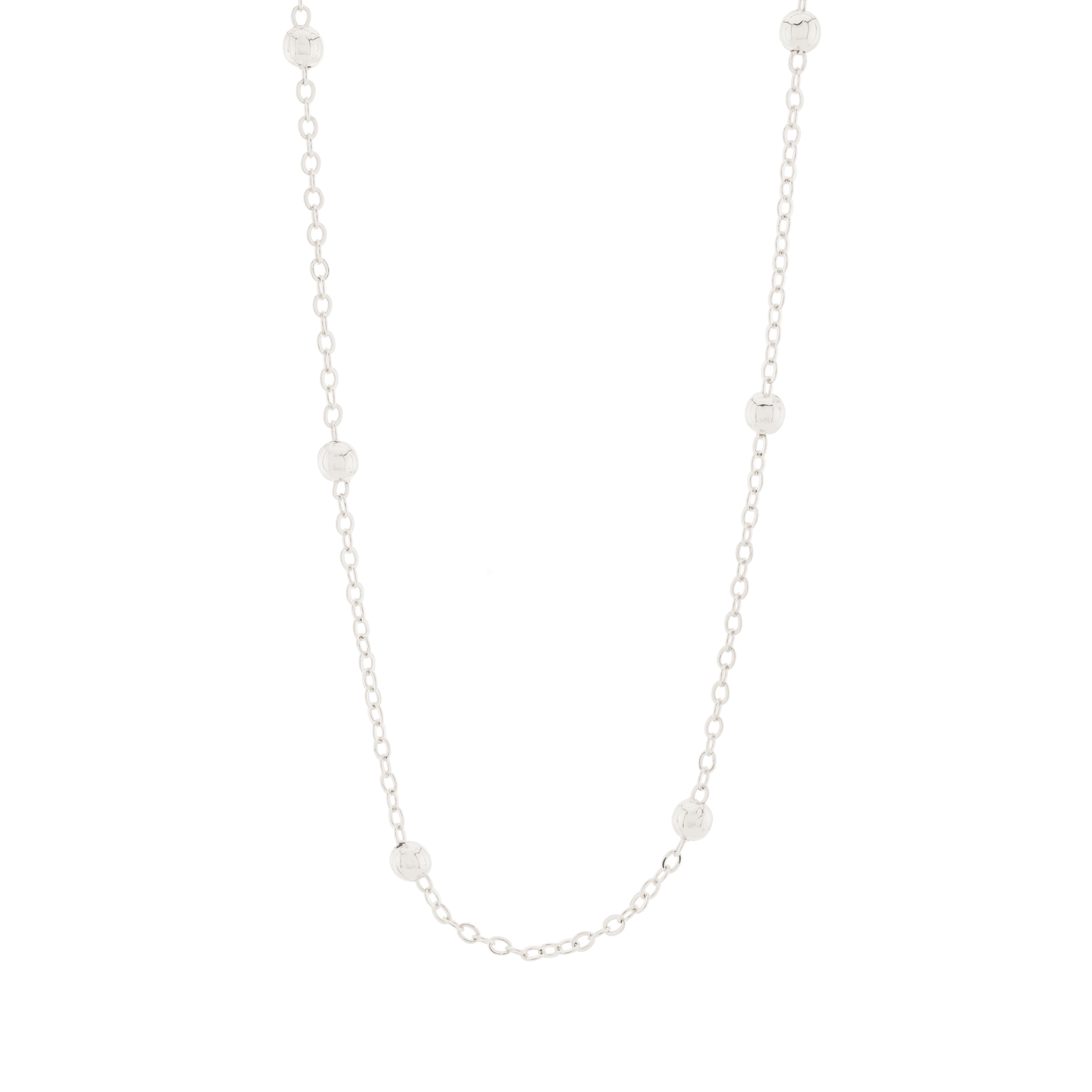 19" adjustable silver over brass flat oval necklace with 4mm silver beads.