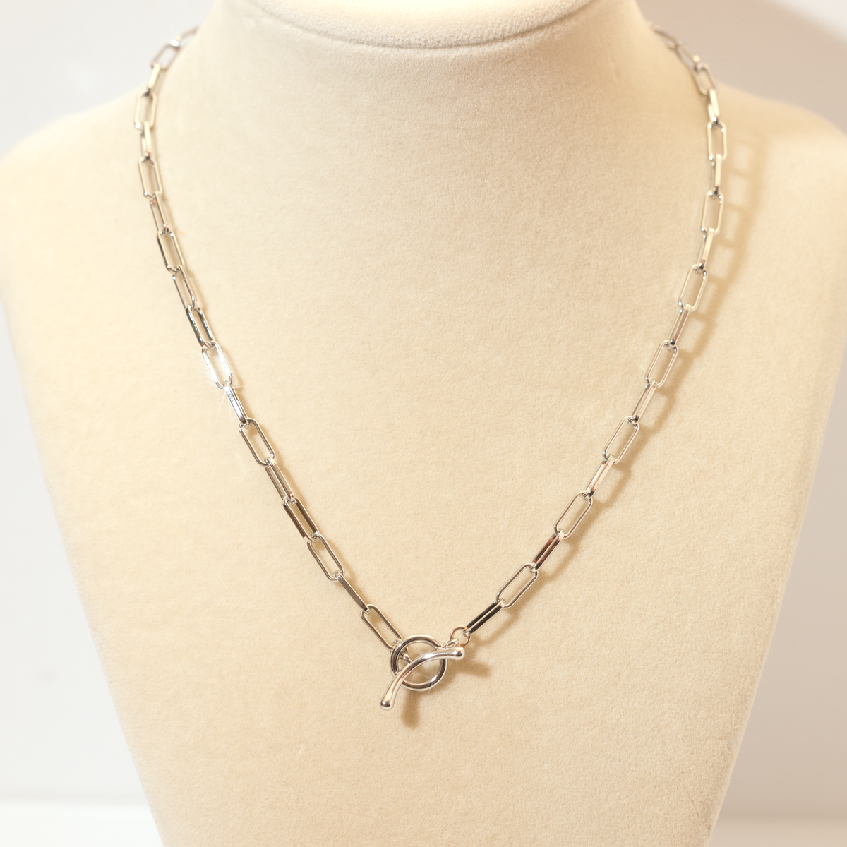 Sterling Silver-Filled Toggle Clasp Paperclip Necklace