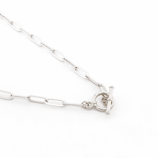 Sterling Silver-Filled Toggle Clasp Paperclip Necklace