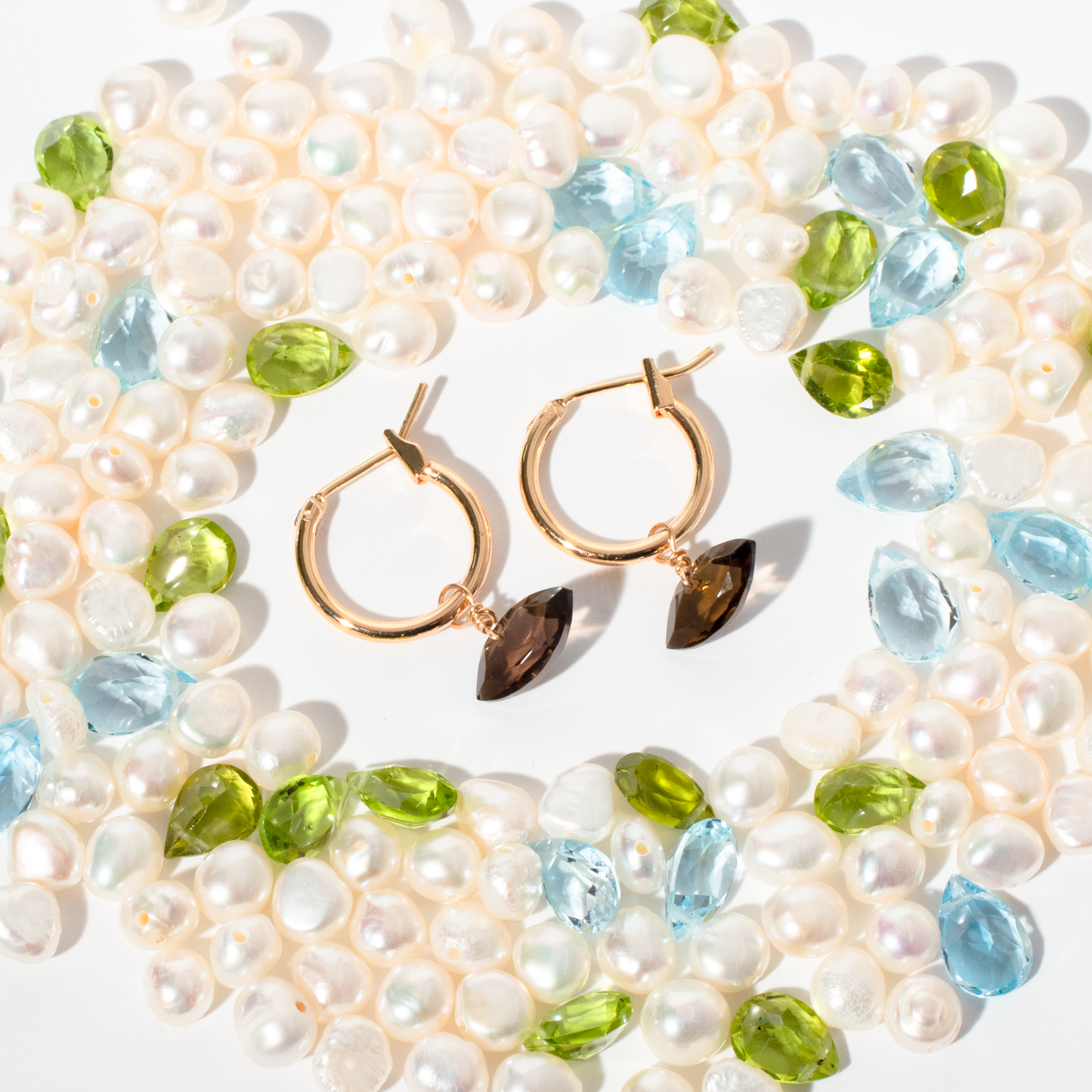 Smoky Quartz Marquise Cut 14K Gold-Filled Hoop Earrings