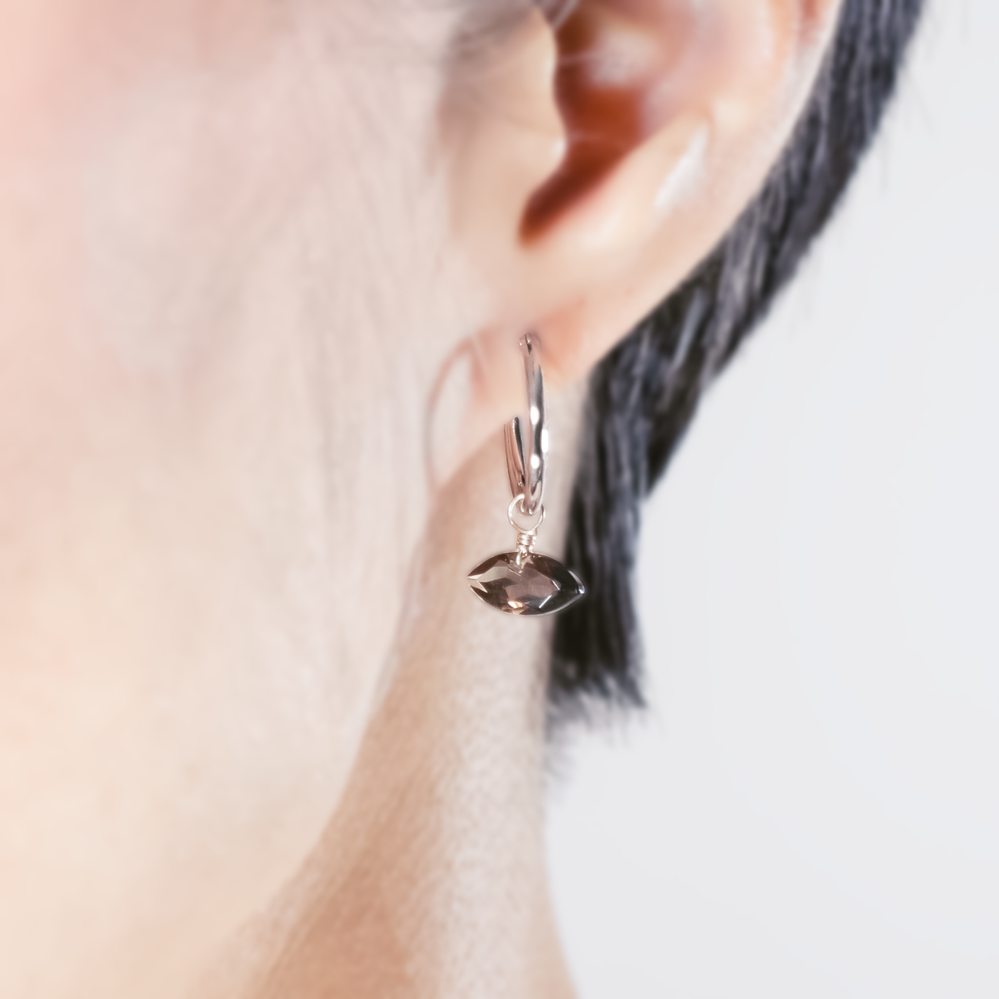 Smoky Quartz Marquise Cut Rhodium Hoop Earrings