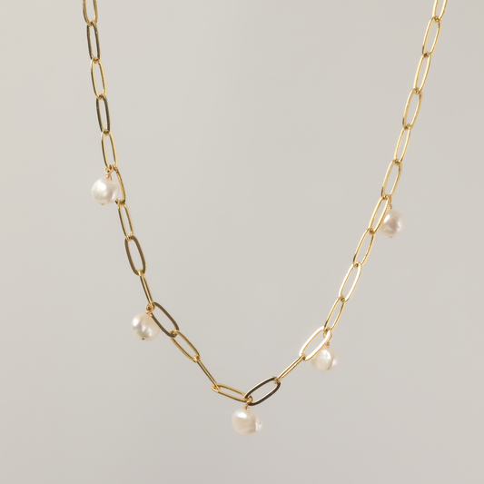 Baroque Pearl 5 Station 14K Gold-Filled Paperclip Necklace
