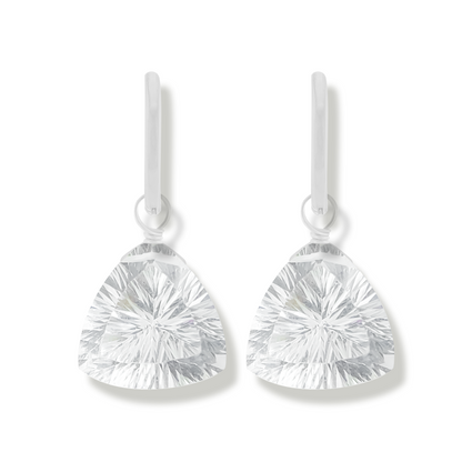 Rock Crystal Trillion Cut Rhodium Hoop Earrings