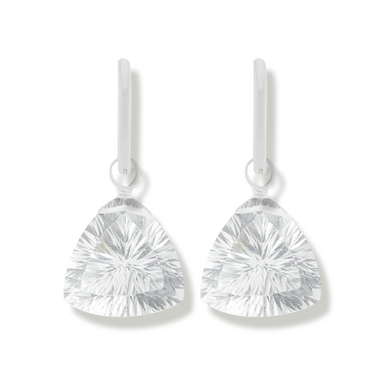 Rock Crystal Trillion Cut Rhodium Hoop Earrings