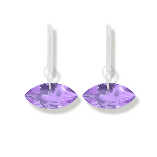 Brazilian Pink Amethyst Marquise Cut Rhodium Hoop Earrings