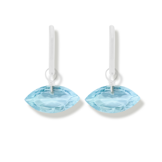 Blue Topaz Marquise Cut Rhodium Hoop Earrings