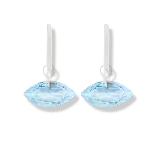 Blue Topaz Marquise Cut Rhodium Hoop Earrings