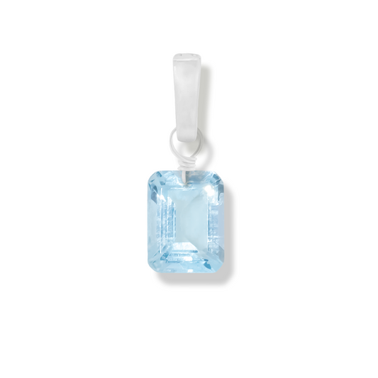 Blue Topaz Emerald Cut Sterling Silver-Filled Duet Charm