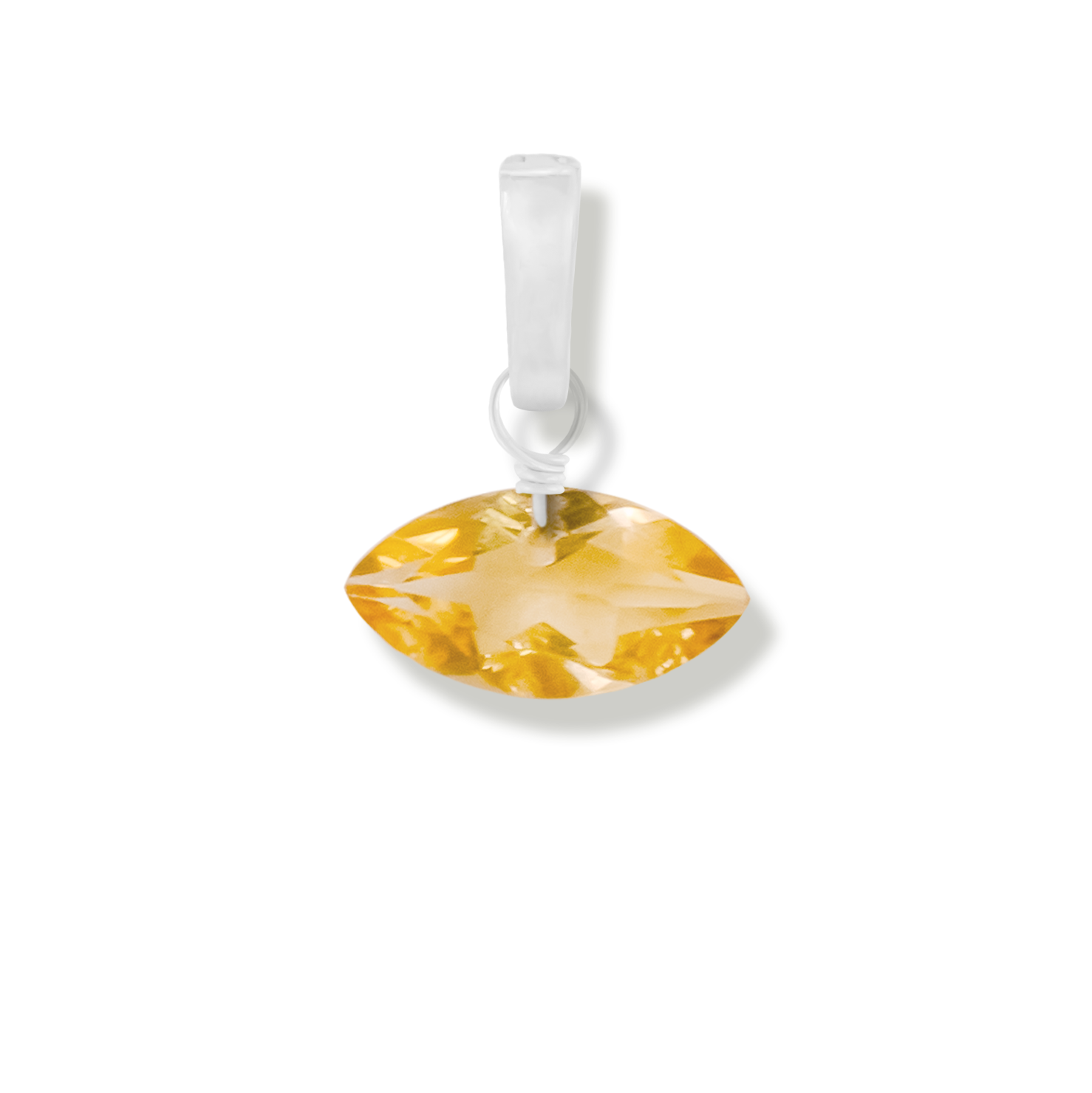 citrine marquise cut gemstone charm on a white background.