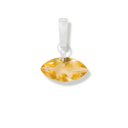 citrine marquise cut gemstone charm on a white background.