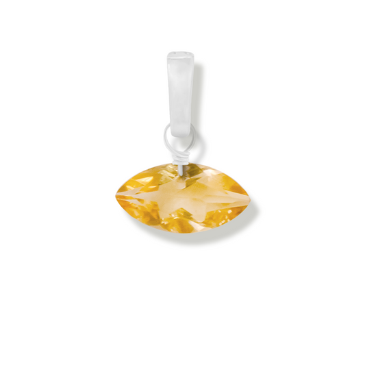 citrine marquise cut gemstone charm on a white background.
