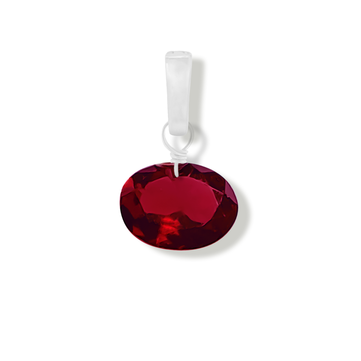 garnet oval cut gemstone charm on a white background
