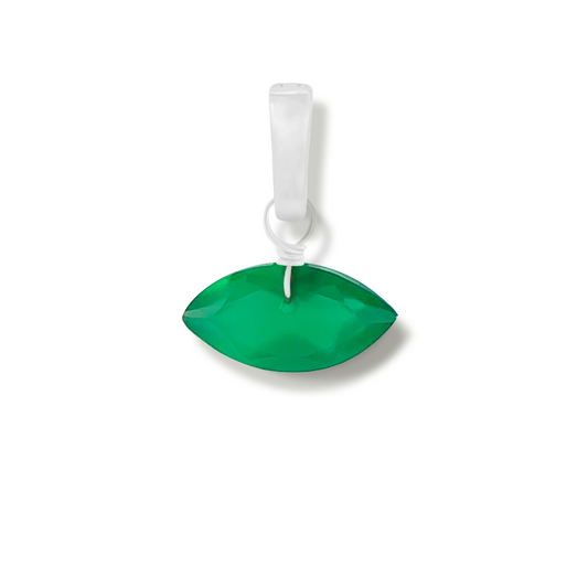 green onyx marquise cut charm on a white background.