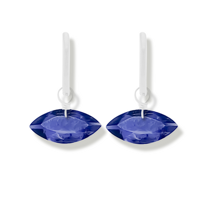 Iolite Marquise Cut Rhodium Hoop Earrings