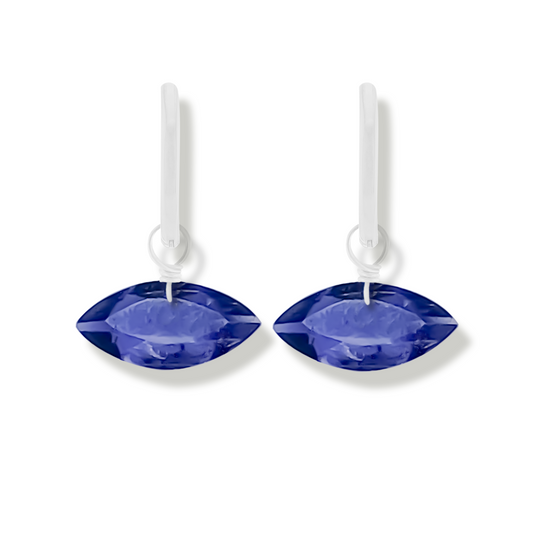 Iolite Marquise Cut Rhodium Hoop Earrings