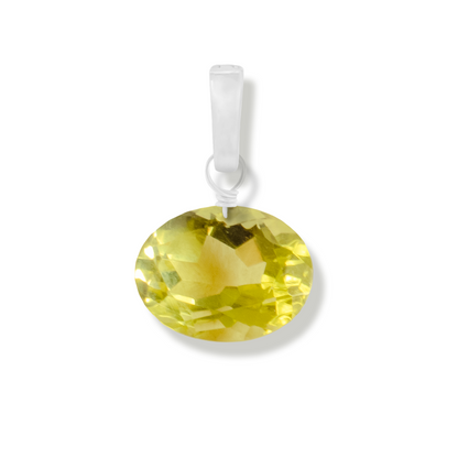 Lemon quartz oval cut charm on a white background.