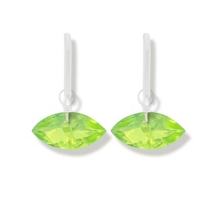 Peridot Marquise Cut Rhodium Hoop Earrings