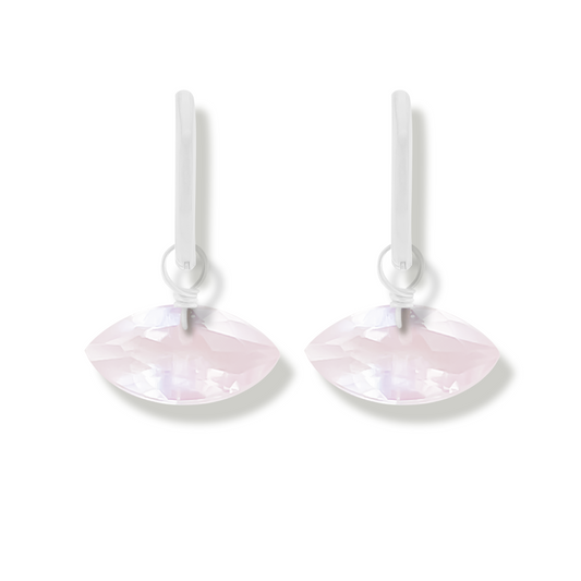 Rose Quartz Marquise Cut Rhodium Hoop Earrings