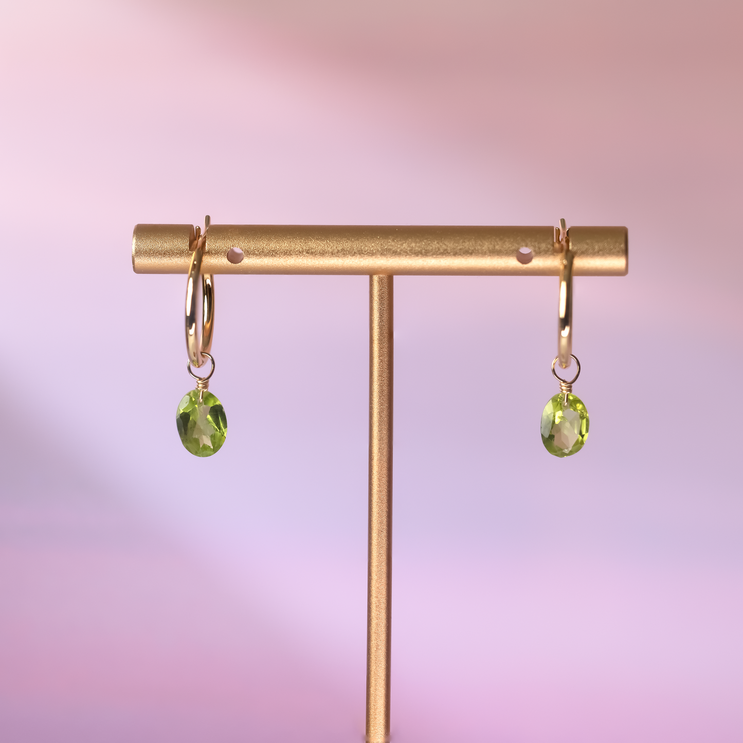 Peridot Oval Cut 14K Gold-Filled Hoop Earring