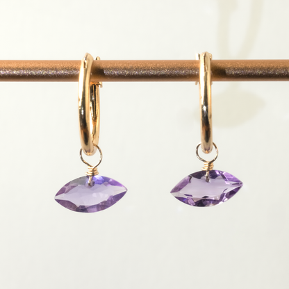 Brazilian Pink Amethyst Marquise Cut 14K Gold-Filled Hoop Earrings
