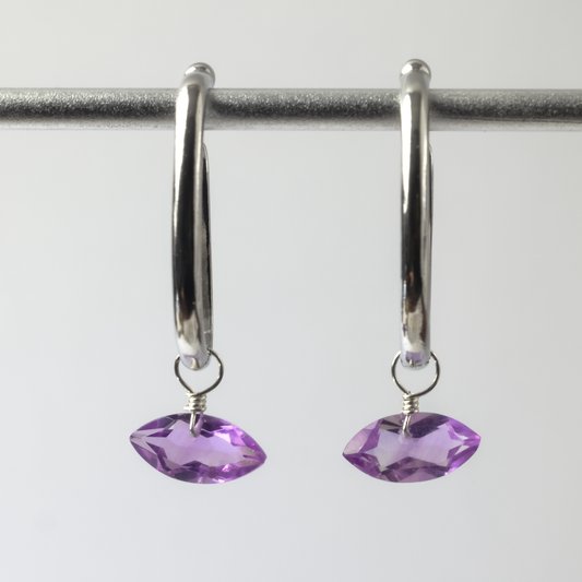 Brazilian Pink Amethyst Marquise Cut Rhodium Ear Cuffs