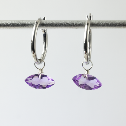 Brazilian Pink Amethyst Marquise Cut Rhodium Hoop Earrings