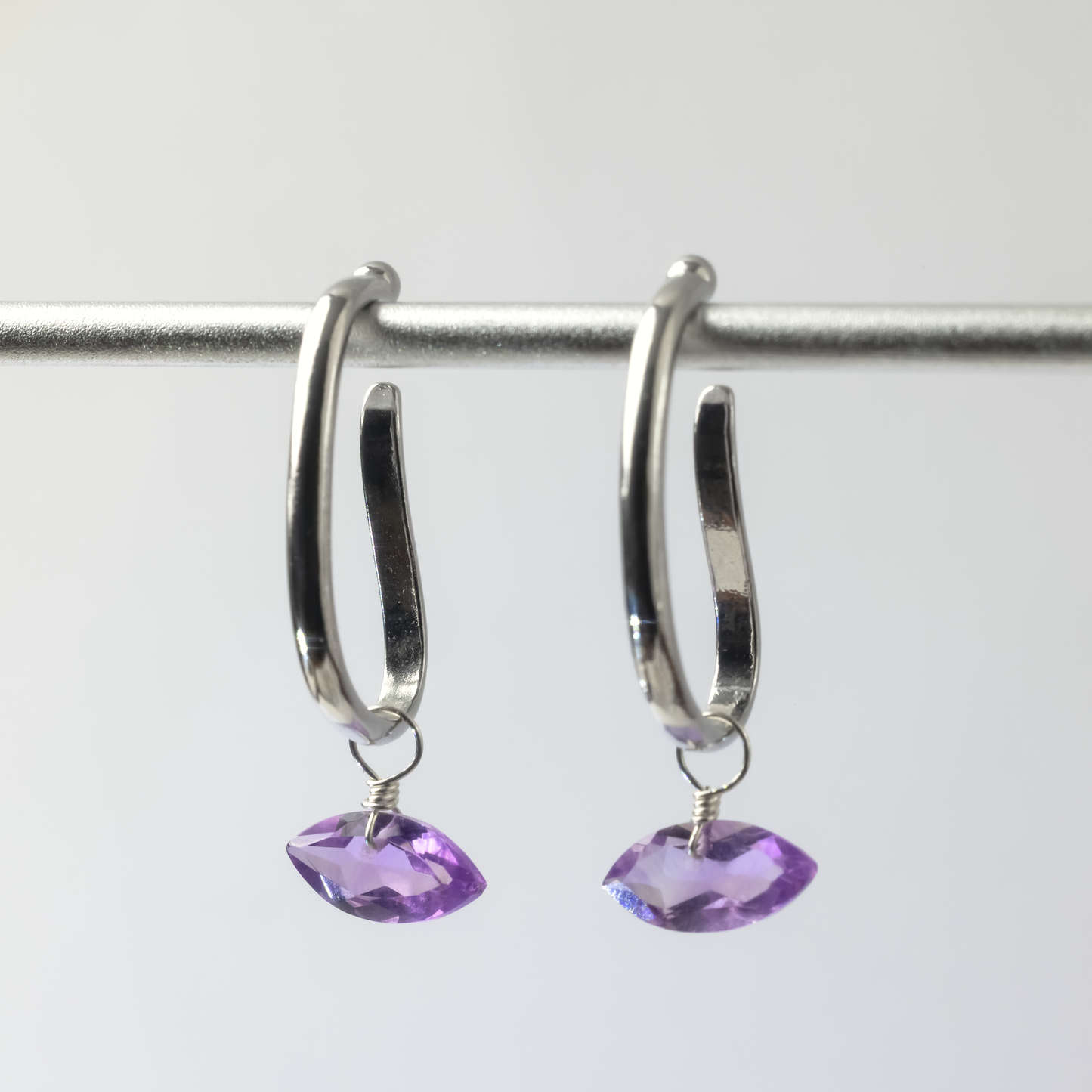 Brazilian Pink Amethyst Marquise Cut Rhodium Ear Cuffs