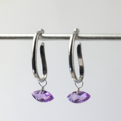 Brazilian Pink Amethyst Marquise Cut Rhodium Ear Cuffs