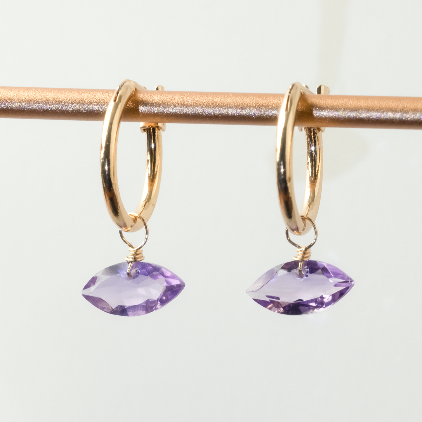 Brazilian Pink Amethyst Marquise Cut 14K Gold-Filled Hoop Earrings