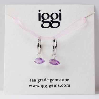 Brazilian Pink Amethyst Marquise Cut Rhodium Hoop Earrings