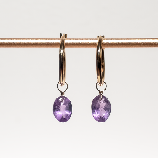 Brazilian Pink Amethyst Oval Cut 14K Goldfilled Hoop Earrings