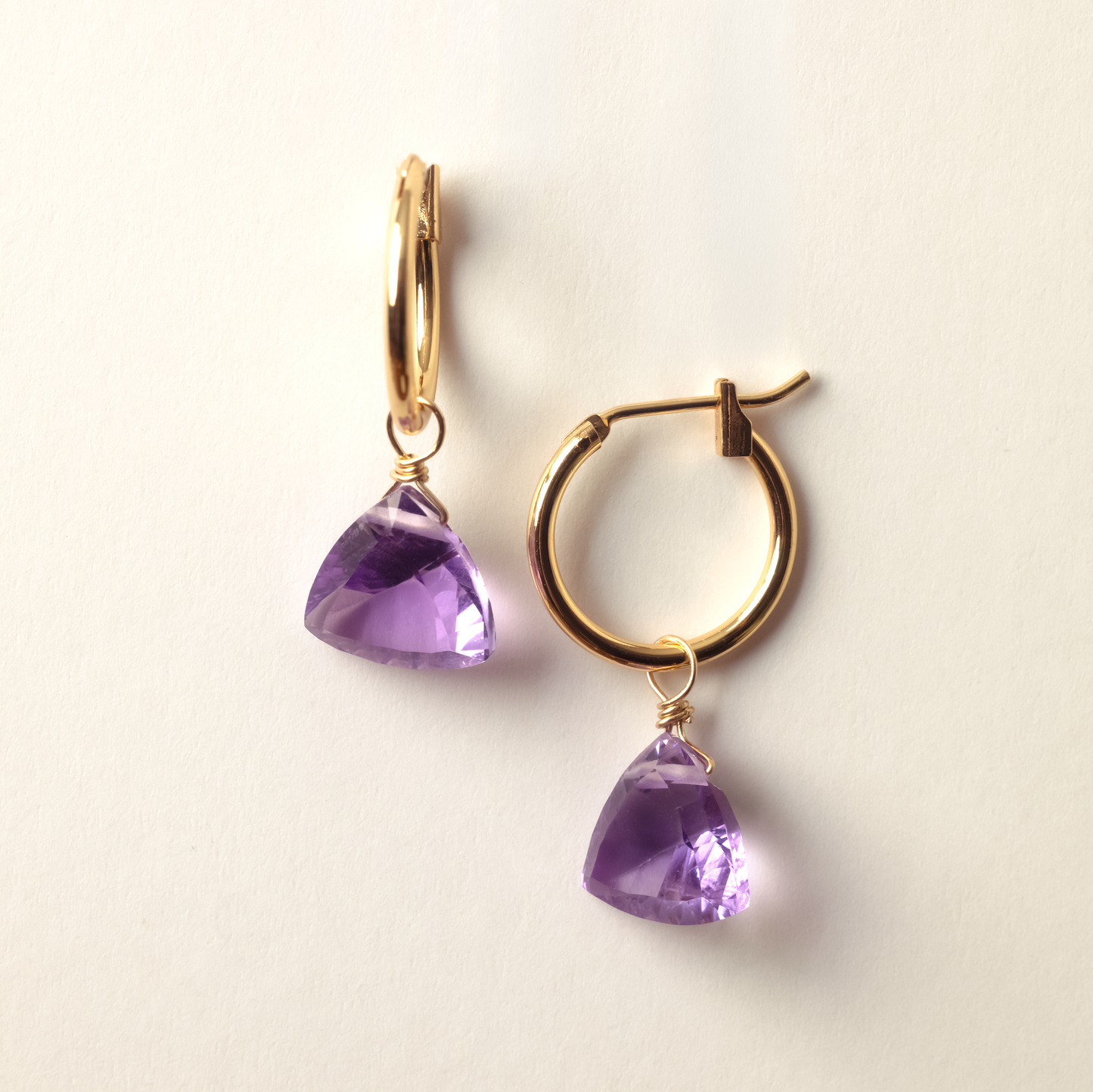 Brazilian Pink Amethyst Trillion Cut 14K Gold-Filled Hoop Earrings