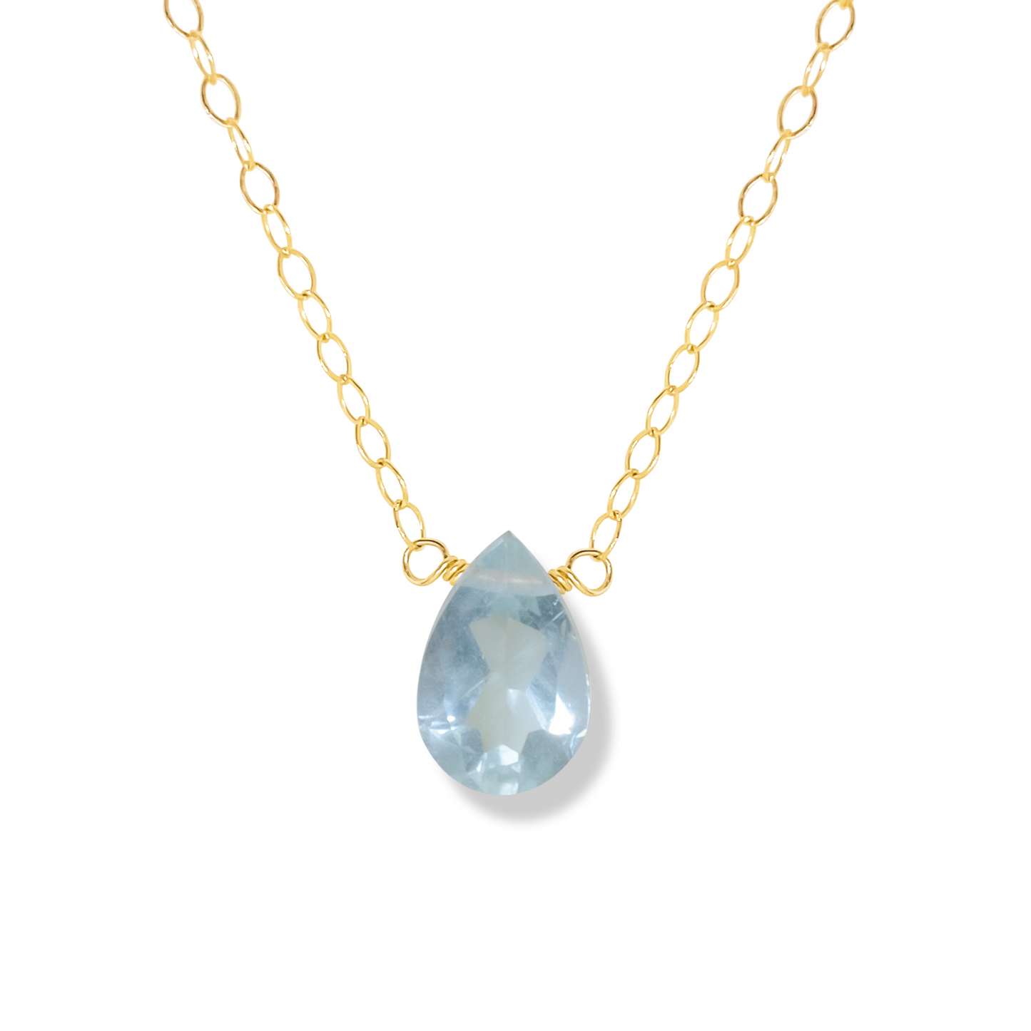 Floating Gem Aquamarine Pear Cut 14K Gold-Filled Necklace