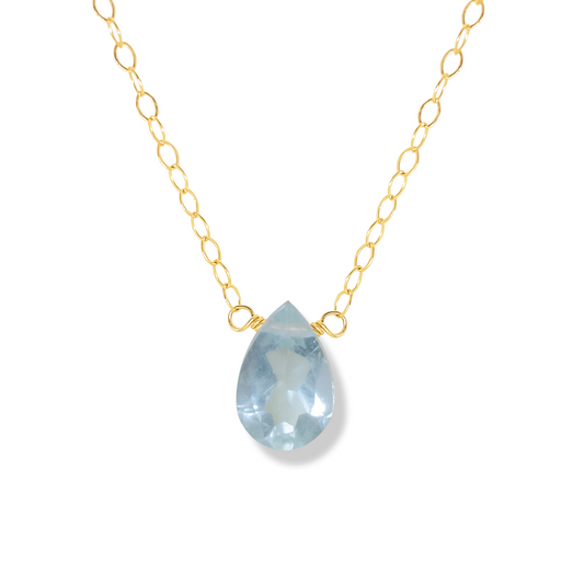 Floating Gem Aquamarine Pear Cut 14K Gold-Filled Necklace