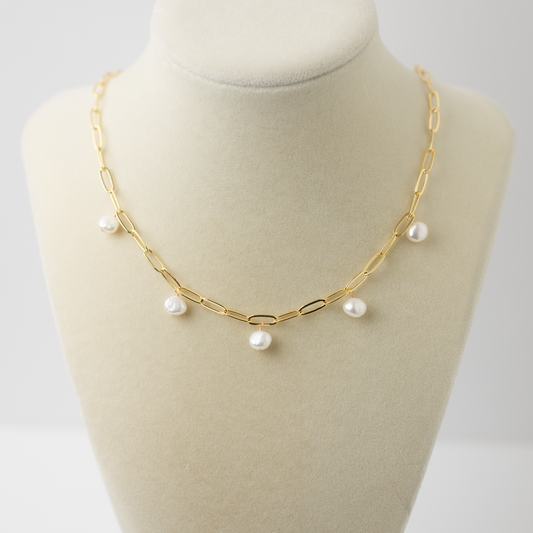 Baroque Pearl 5 Station 14K Gold-Filled Paperclip Necklace