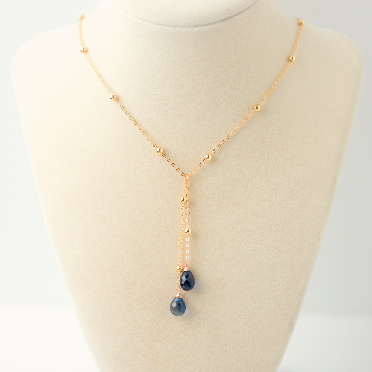Royal Blue Sapphire 14K Gold Satellite Lariat Necklace