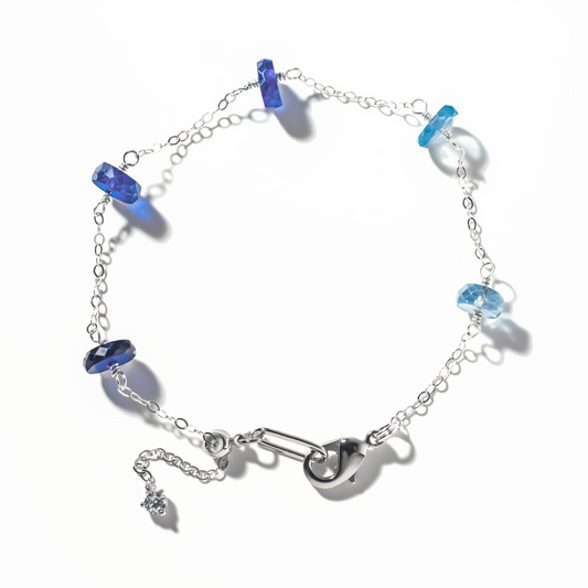 Blue Sapphire 5 Station Sterling Silver Bracelet