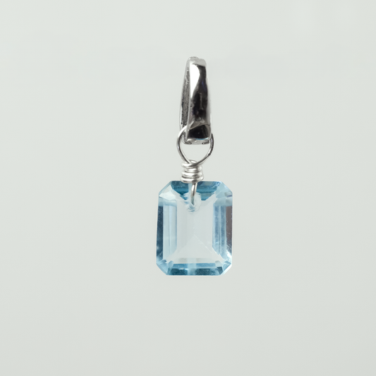 Blue Topaz Emerald Cut Sterling Silver-Filled Duet Charm