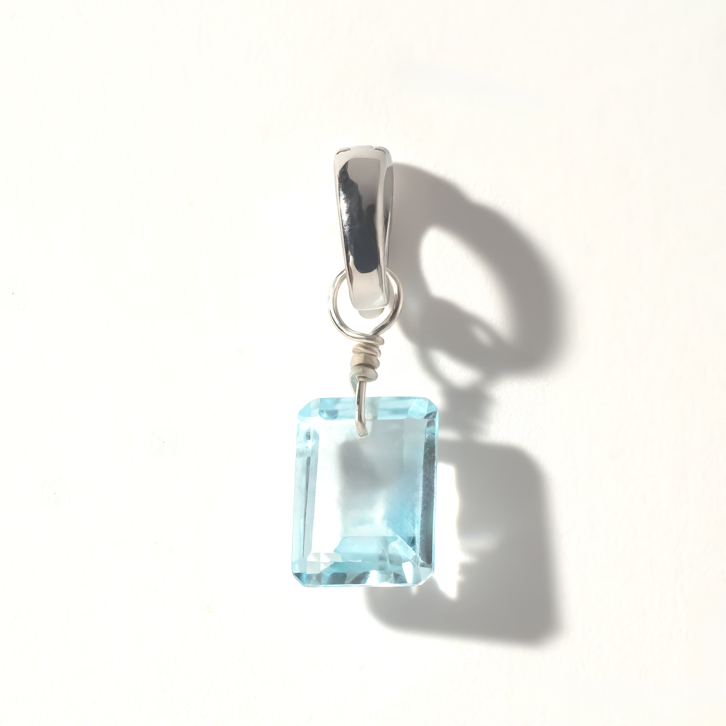 Blue Topaz Emerald Cut Sterling Silver-Filled Duet Charm