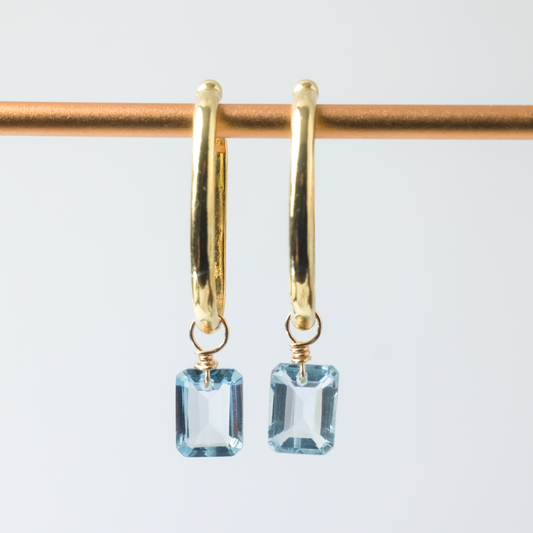 Blue Topaz Emerald Cut 14K Gold Ear Cuffs