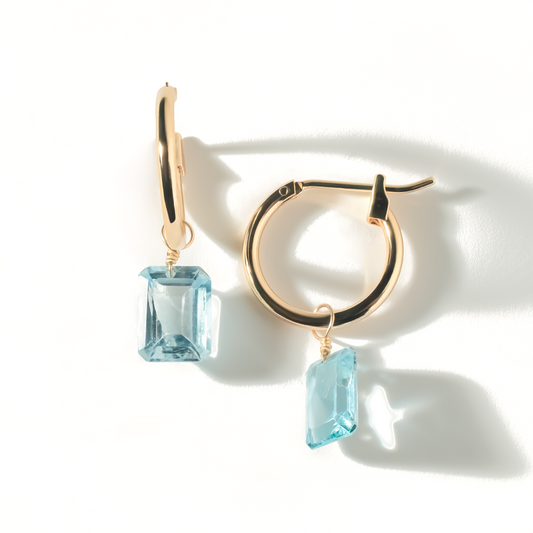 Blue Topaz Emerald Cut 14K Gold-Filled Hoop Earrings