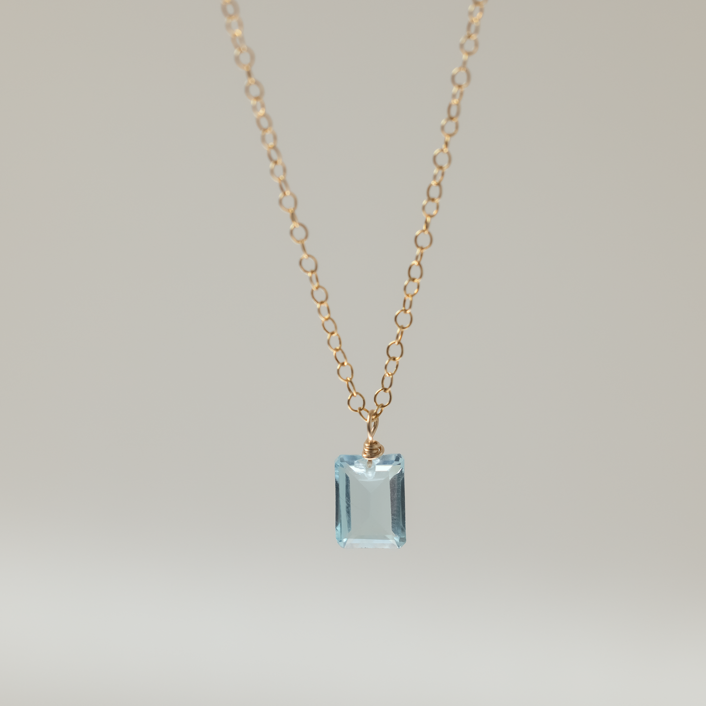 Floating Gem Blue Topaz Emerald Cut 14K Gold-Filled Necklace