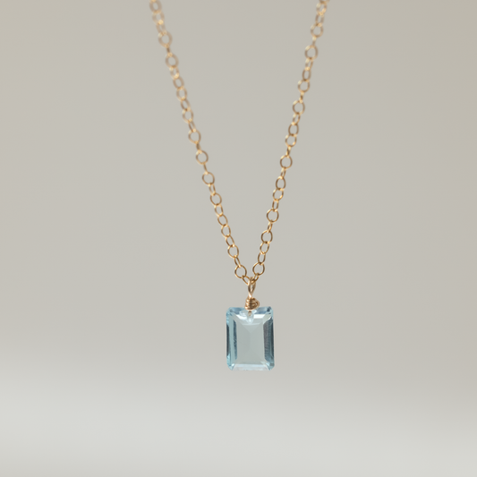 Floating Gem Blue Topaz Emerald Cut 14K Gold-Filled Necklace
