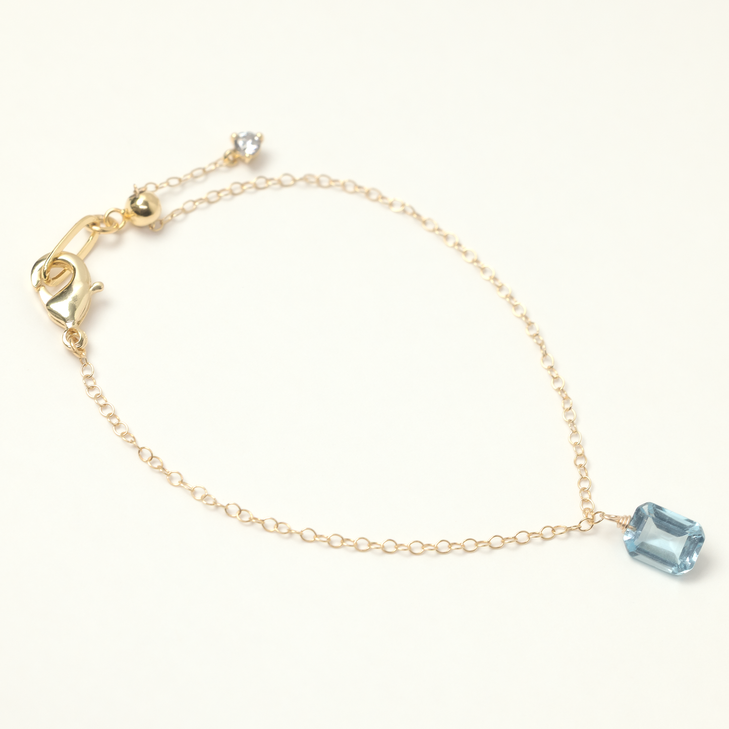Blue Topaz Emerald Cut 14K Gold-Filled Chain Bracelet