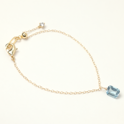 Blue Topaz Emerald Cut 14K Gold-Filled Chain Bracelet