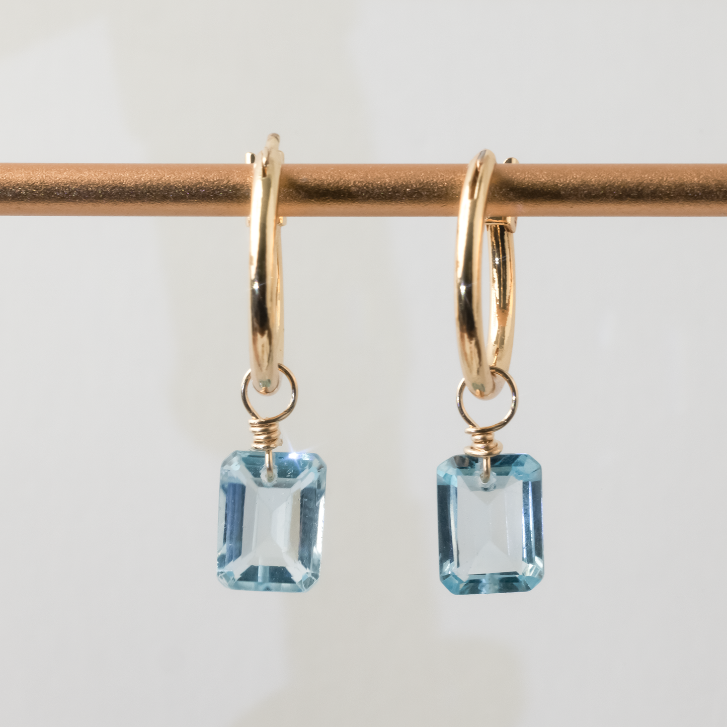 Blue Topaz Emerald Cut 14K Gold-Filled Hoop Earrings