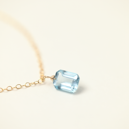 Blue Topaz Emerald Cut 14K Gold-Filled Chain Bracelet