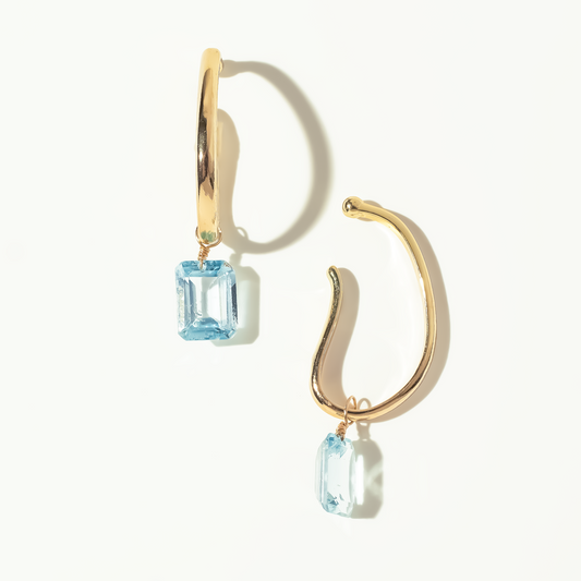 Blue Topaz Emerald Cut 14K Gold Ear Cuffs