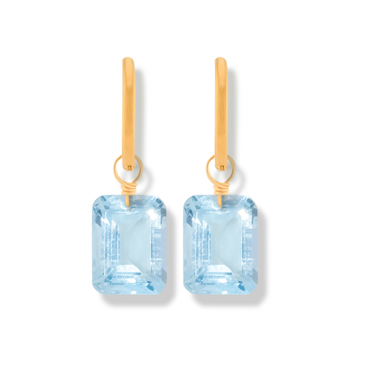 Blue Topaz Emerald Cut 14K Gold-Filled Hoop Earrings