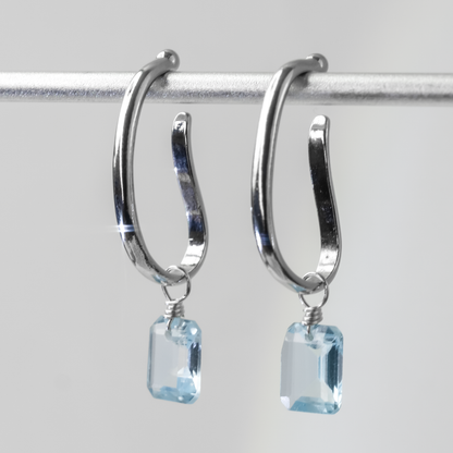 Blue Topaz Emerald Cut Rhodium Ear Cuffs
